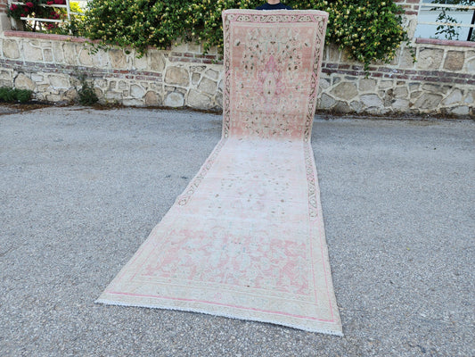 3x14 Neutral Oriental Runner Rug: Vintage Farmhouse Decor
