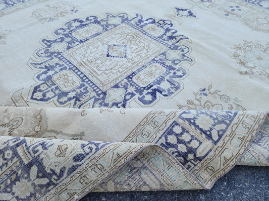 9x12 Vintage Medallion Rug, Hand Made Up Cycled Wool, Bohemian Home Decor