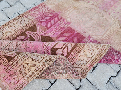 3x11 Pink Wool Runner Rug, Hand-Knotted Hallway & Entryway Rug, Neutral Boho Decor