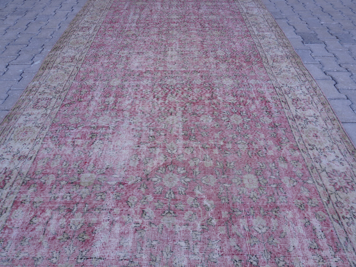 6x11 Handwoven Turkish Oushak Rug: Faded Red Wool & Cotton