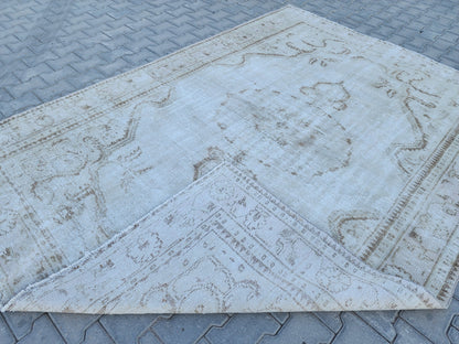 6x9 Wool Neutral Rug, Beige and White Wool Hand Made, Dining Room Decor
