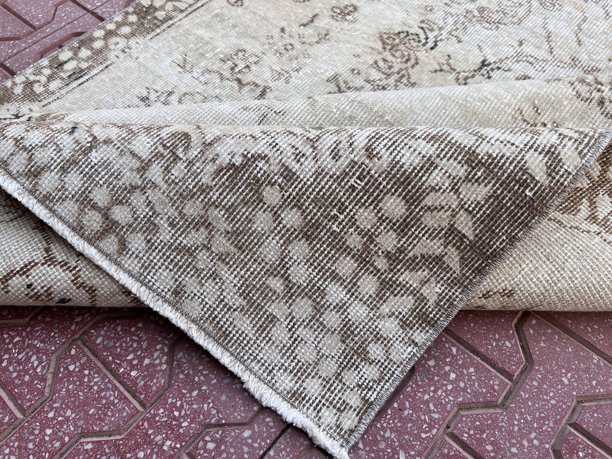Handwoven Turkish Oushak Rug: Wool & Cotton Blend, Neutral Decor (4x7)