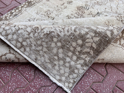 Handwoven Turkish Oushak Rug: Wool & Cotton Blend, Neutral Decor (4x7)