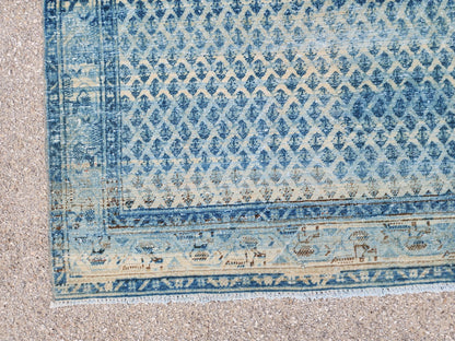 Handwoven Turkish Wool Rug 4x7: Blue Rustic Farmhouse Decor