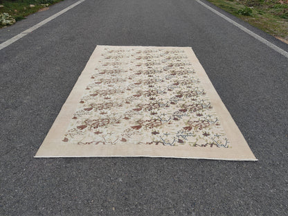 6x9 Handwoven Oushak Rug: Neutral Turkish Wool & Cotton