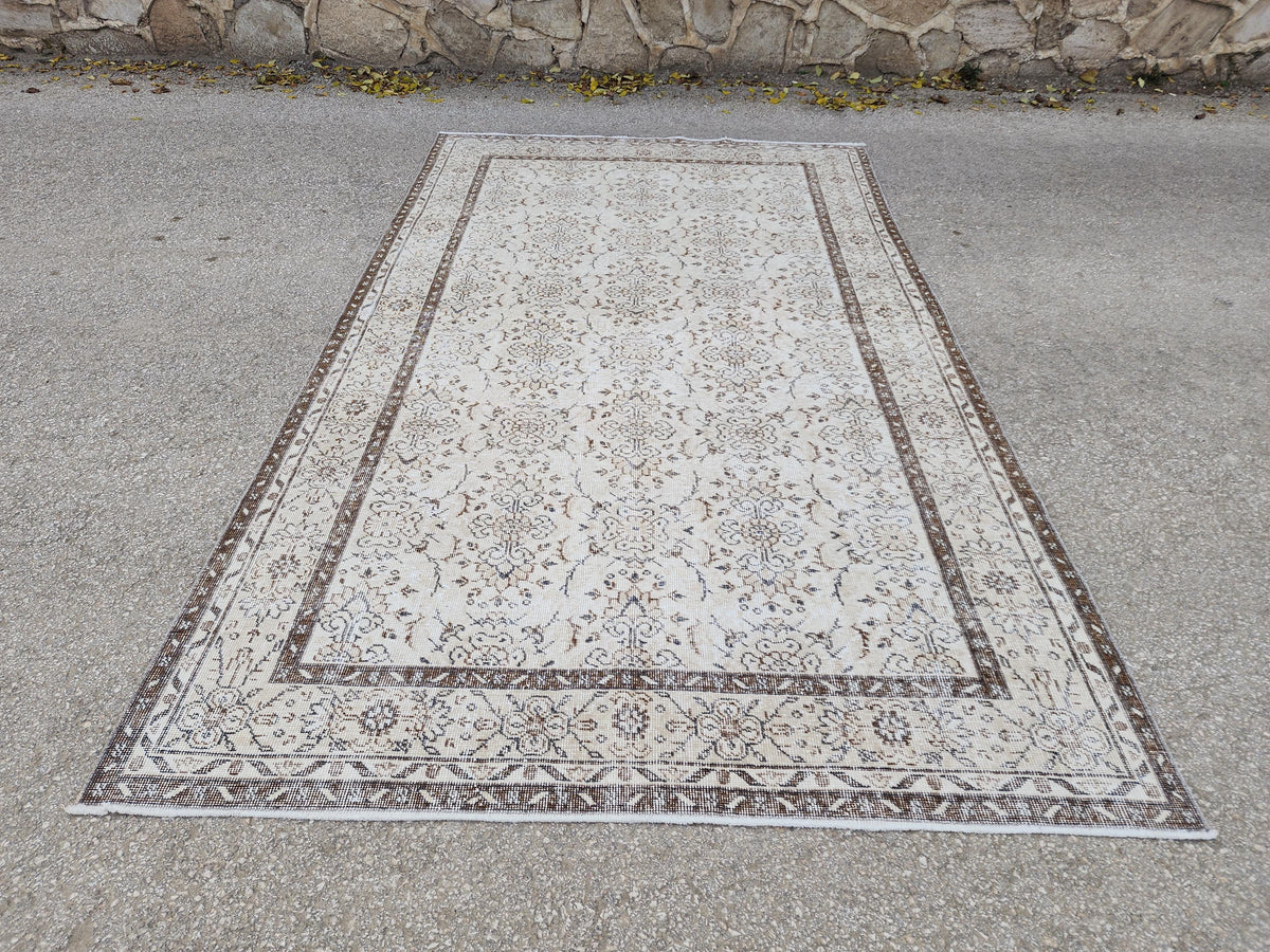 Neutral Handmade Oushak Rug 6x10: Wool Turkish Oriental Area Rug, Farmhouse Decor