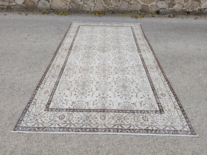Neutral Handmade Oushak Rug 6x10: Wool Turkish Oriental Area Rug, Farmhouse Decor