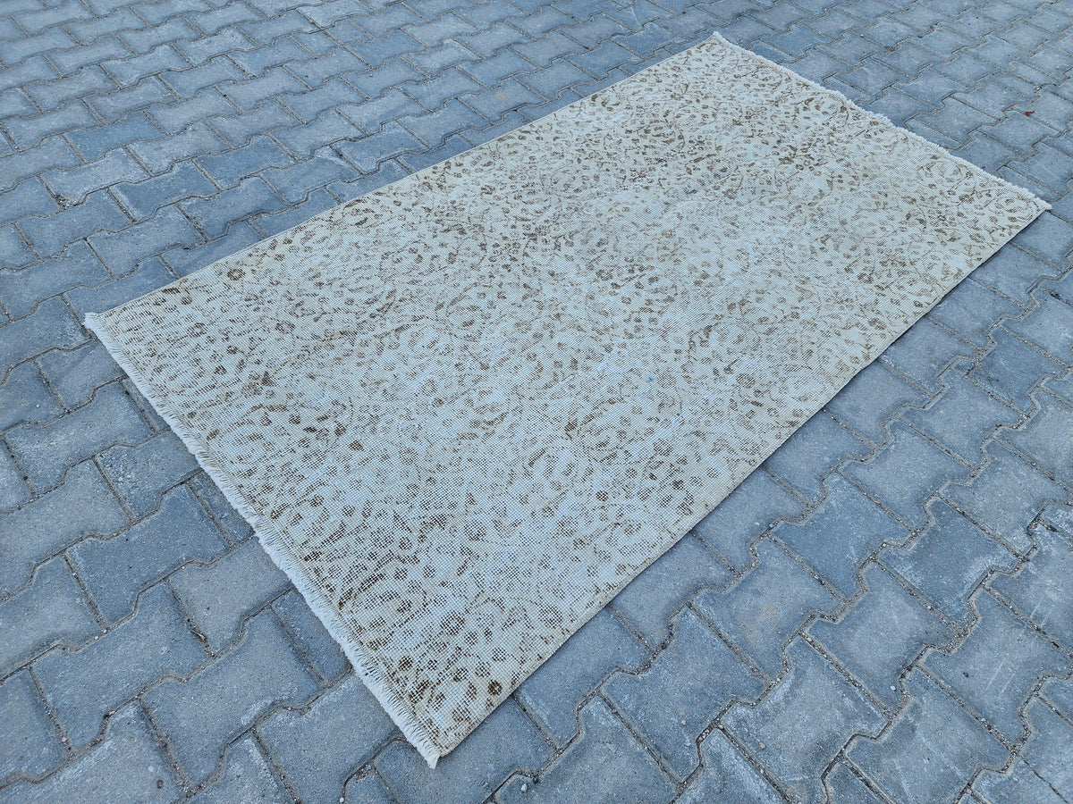 Handwoven Turkish Oushak Rug 3x6: Wool & Cotton Neutral Rug