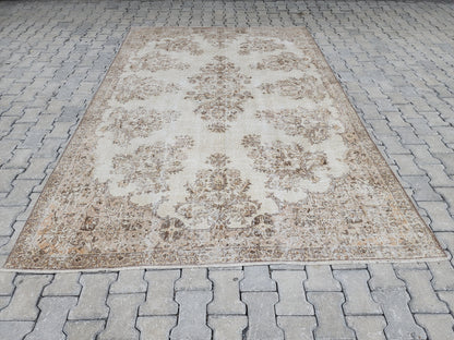 Vintage Turkish Isparta Rug 7x10: Cream & Gray Neutral Rug