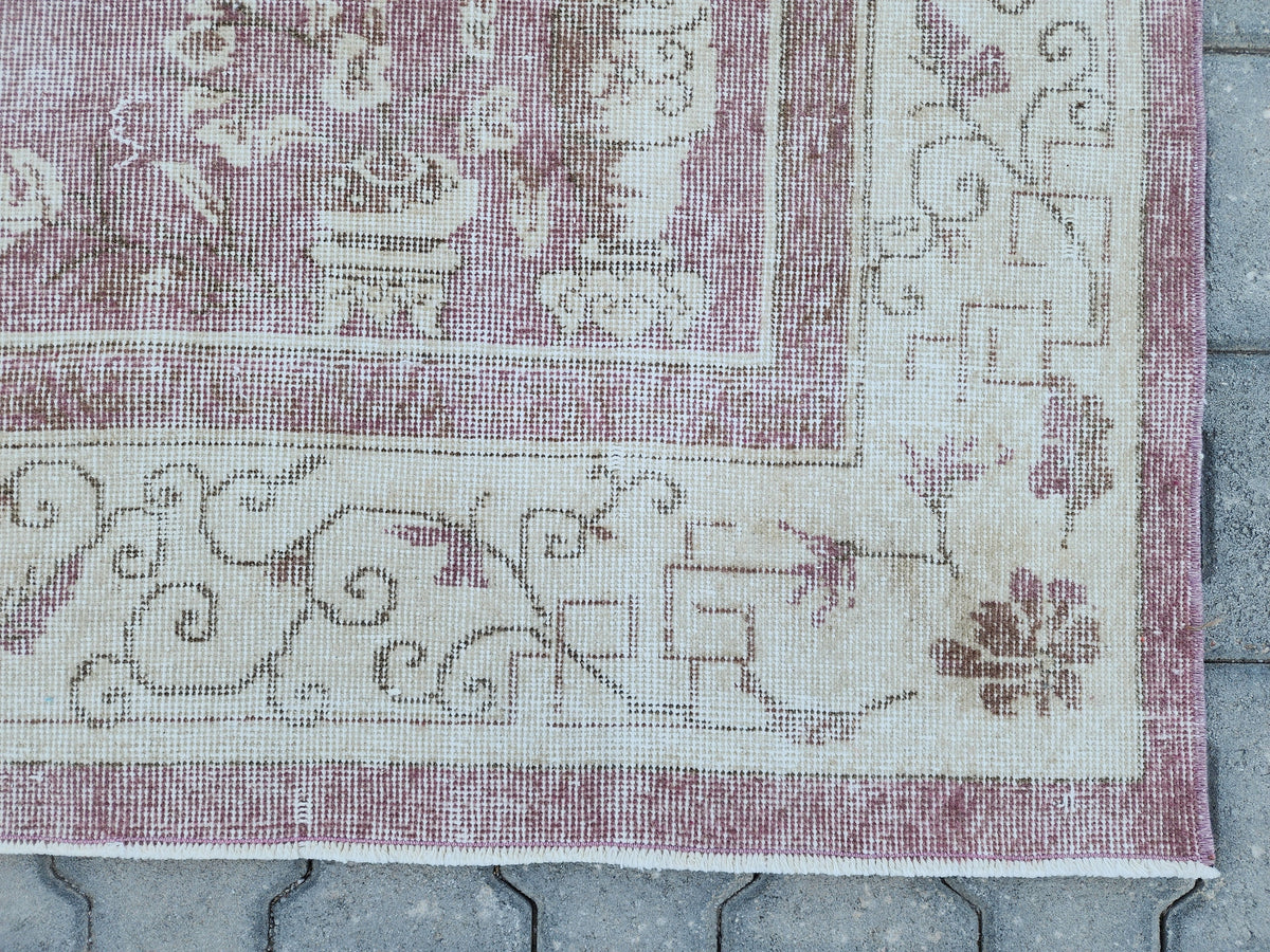 7x10 Vintage Wool Rug: Beige Isparta Oriental Rug