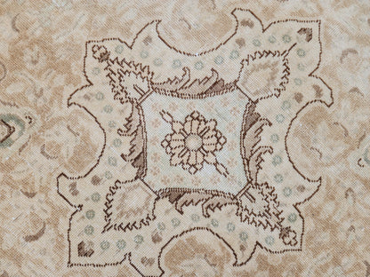 9x12 Neutral Rug, Hand Knotted Medallion Design Carpet, Beige and Brown
