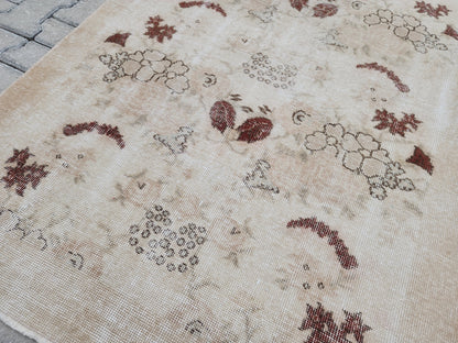3x6 Vintage Turkish Oushak Rug: Beige Floral Entryway Rug