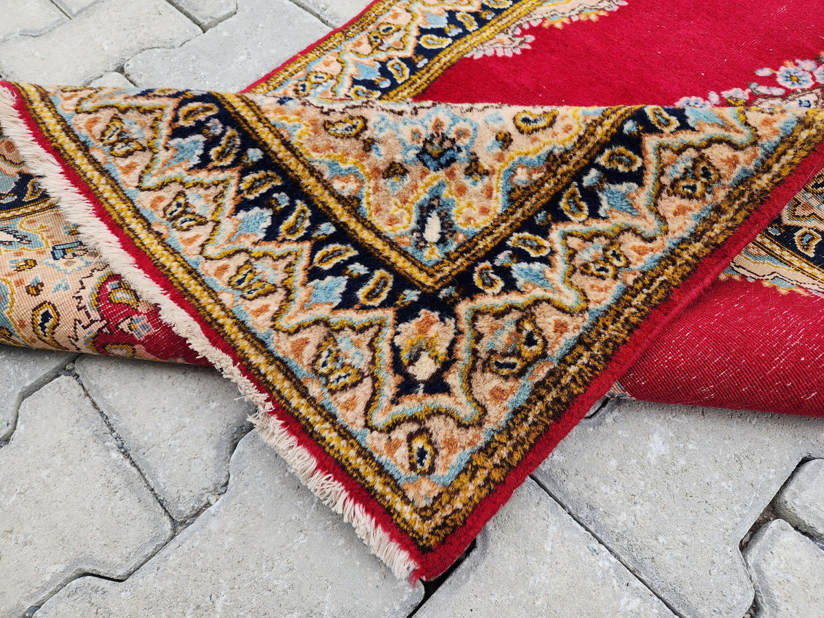 2x5 Vintage Turkish Oushak Rug: Red Antique Area Rug