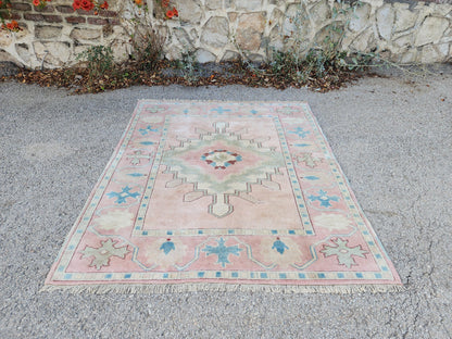 5x6 Anatolian Wool Rug, Turkish Neutral Hand Made Soft Carpet, Living Room Boho Decor