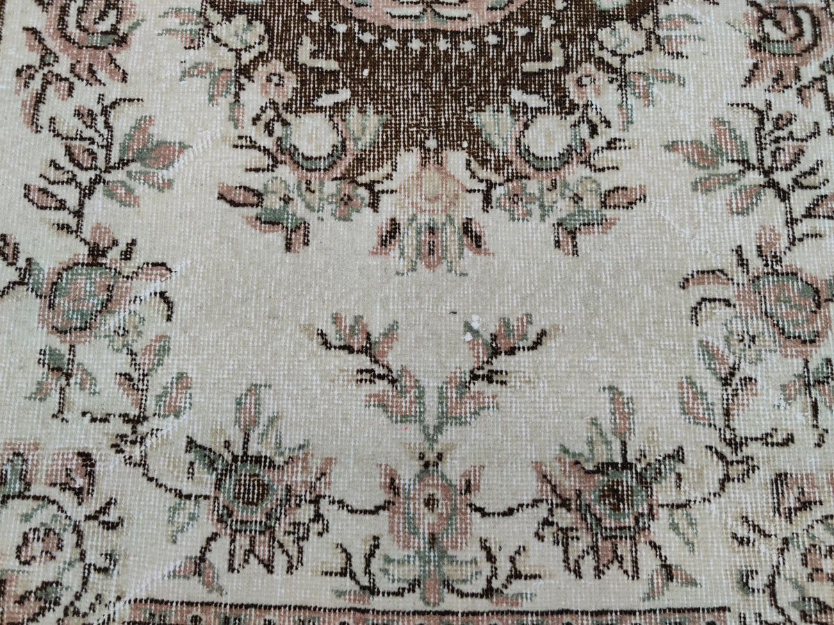 Vintage Oushak Rug 3x6: Handwoven Wool & Cotton Turkish Rug