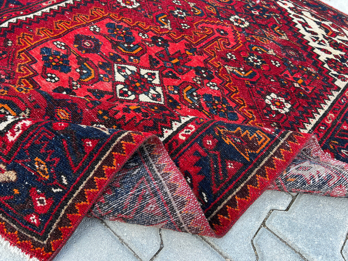4x6 Vintage Turkish Oushak Rug: Red Oriental Small Rug