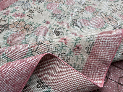 Handwoven Turkish Oushak Rug: 3.8x6.5, Wool & Cotton Floral Rug