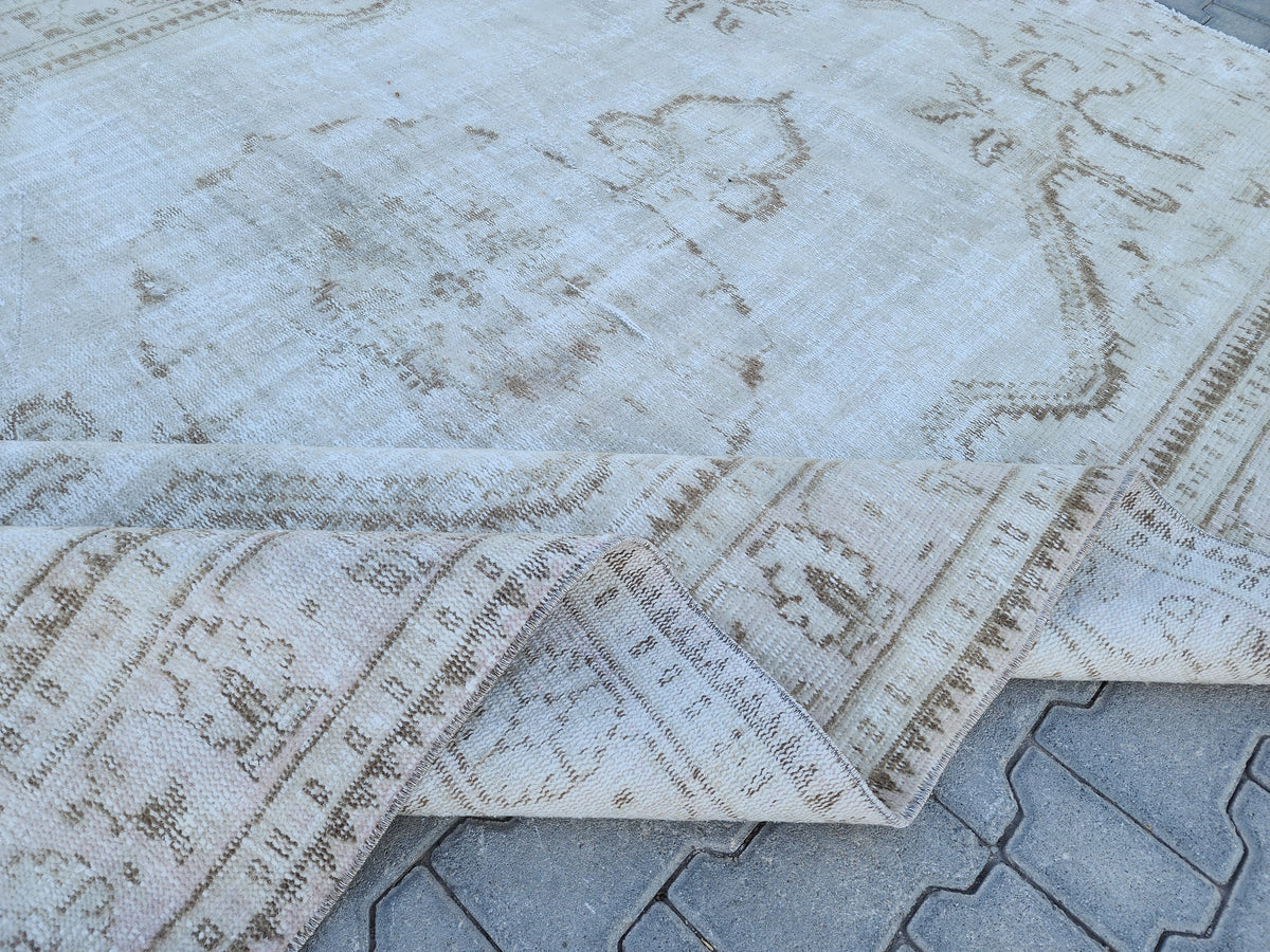 6x9 Wool Neutral Rug, Beige and White Wool Hand Made, Dining Room Decor