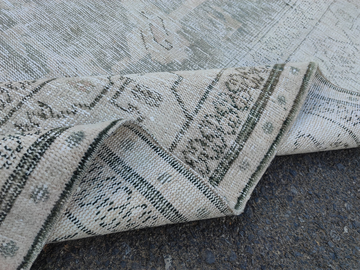 6x10 Hand Knotted Wool Rug: Neutral Green Mid-Century Decor