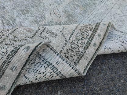 6x10 Hand Knotted Wool Rug: Neutral Green Mid-Century Decor