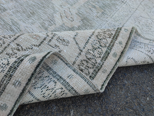 6x10 Hand Knotted Wool Rug: Neutral Green Mid-Century Decor