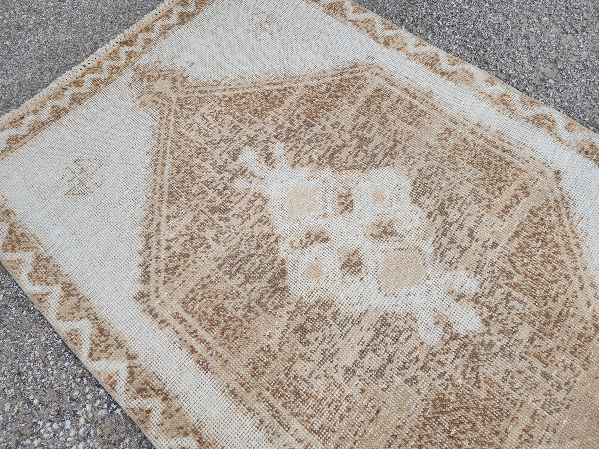 3x11 Wool Turkish Runner Rug: Neutral Rustic Hallway Entry Rug