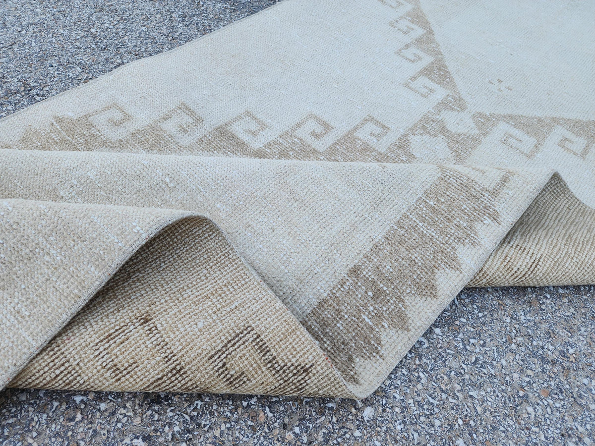 3x14 Neutral Hand-Knotted Turkish Runner Rug, Wool Hallway & Entryway Rug, Rustic Decor