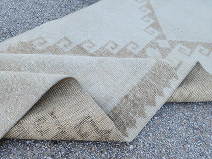 3x14 Neutral Hand-Knotted Turkish Runner Rug, Wool Hallway & Entryway Rug, Rustic Decor