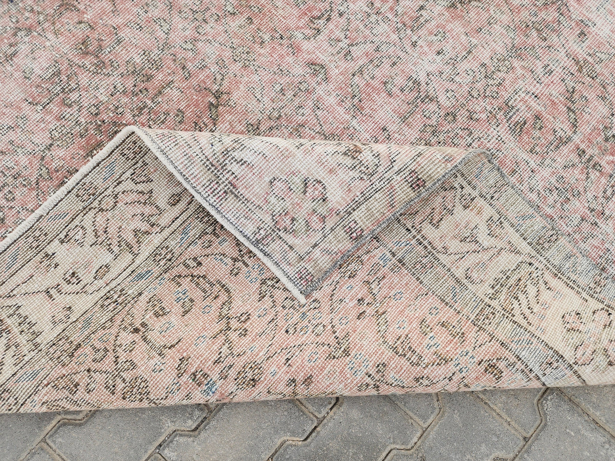 5x9 Handwoven Turkish Oushak Rug: Vintage Pink Oriental Rug