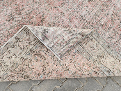 5x9 Handwoven Turkish Oushak Rug: Vintage Pink Oriental Rug