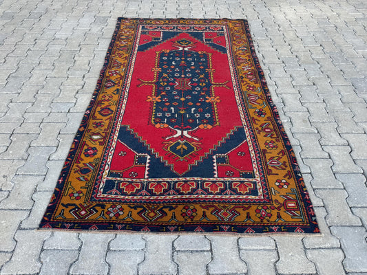 4x7 Vintage Anatolian Rug: Handwoven Wool Boho Decor