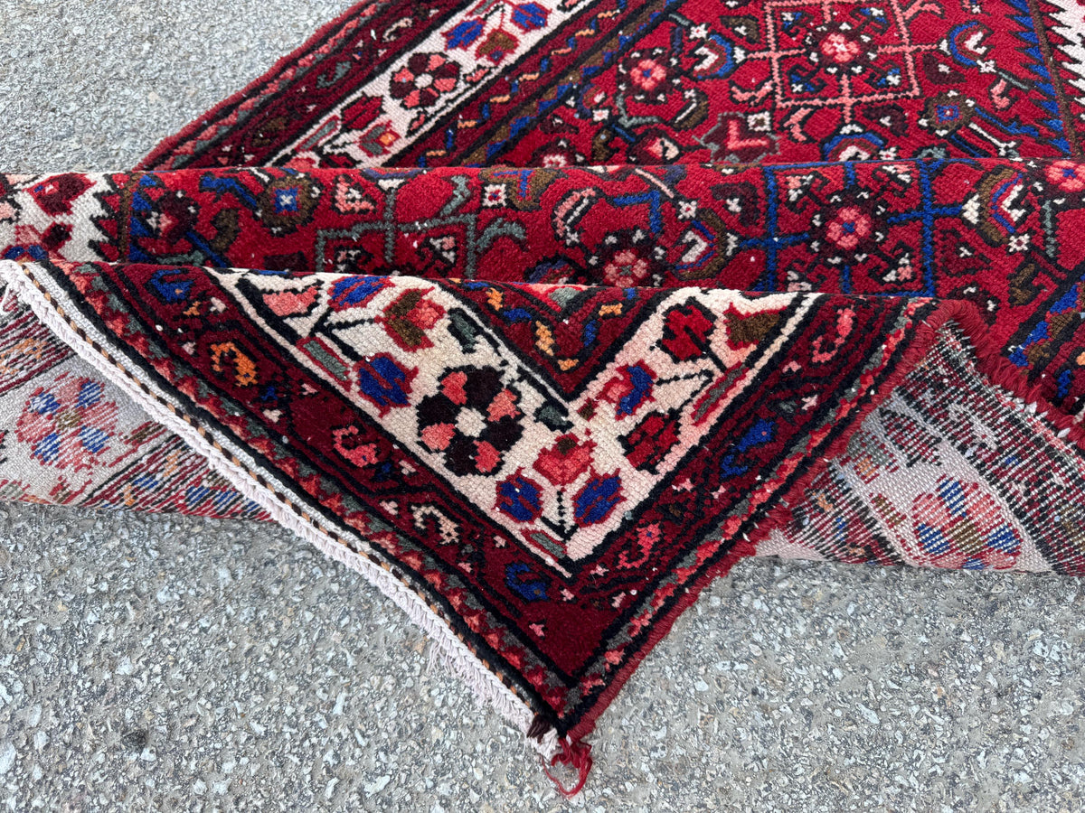Hand Made Runner Rug 3x10, Red wool, Oriental Rustic Decor