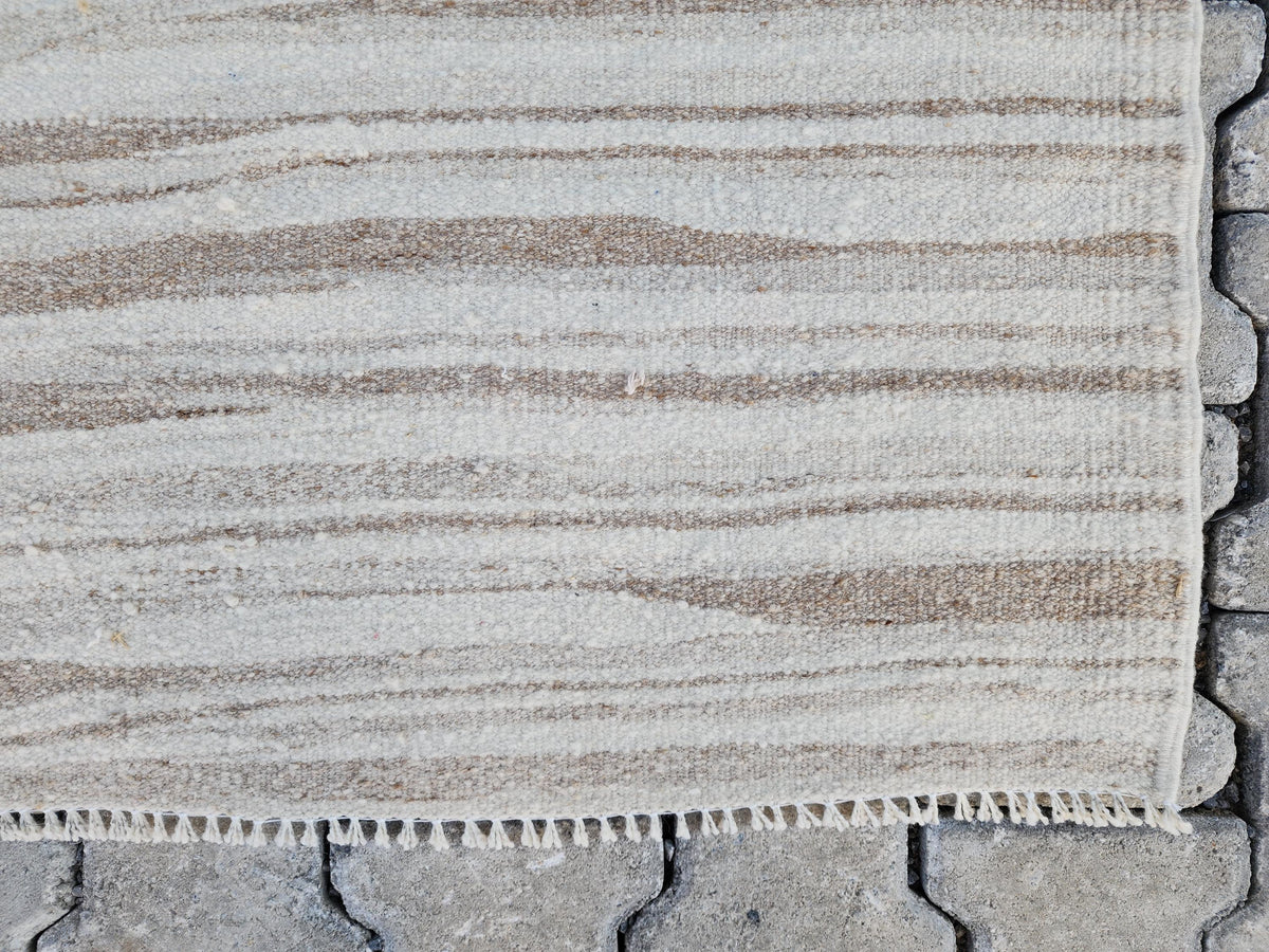 2.7x11 Vintage Turkish Kilim Rug: Neutral Handwoven Wool Hallway Runner