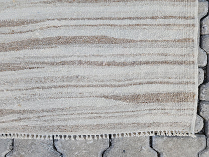 2.7x11 Vintage Turkish Kilim Rug: Neutral Handwoven Wool Hallway Runner