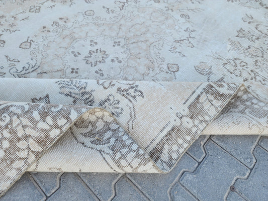 Neutral Wool Rug 6x9, Oriental Turkish Hand Made, Bed Room Decor
