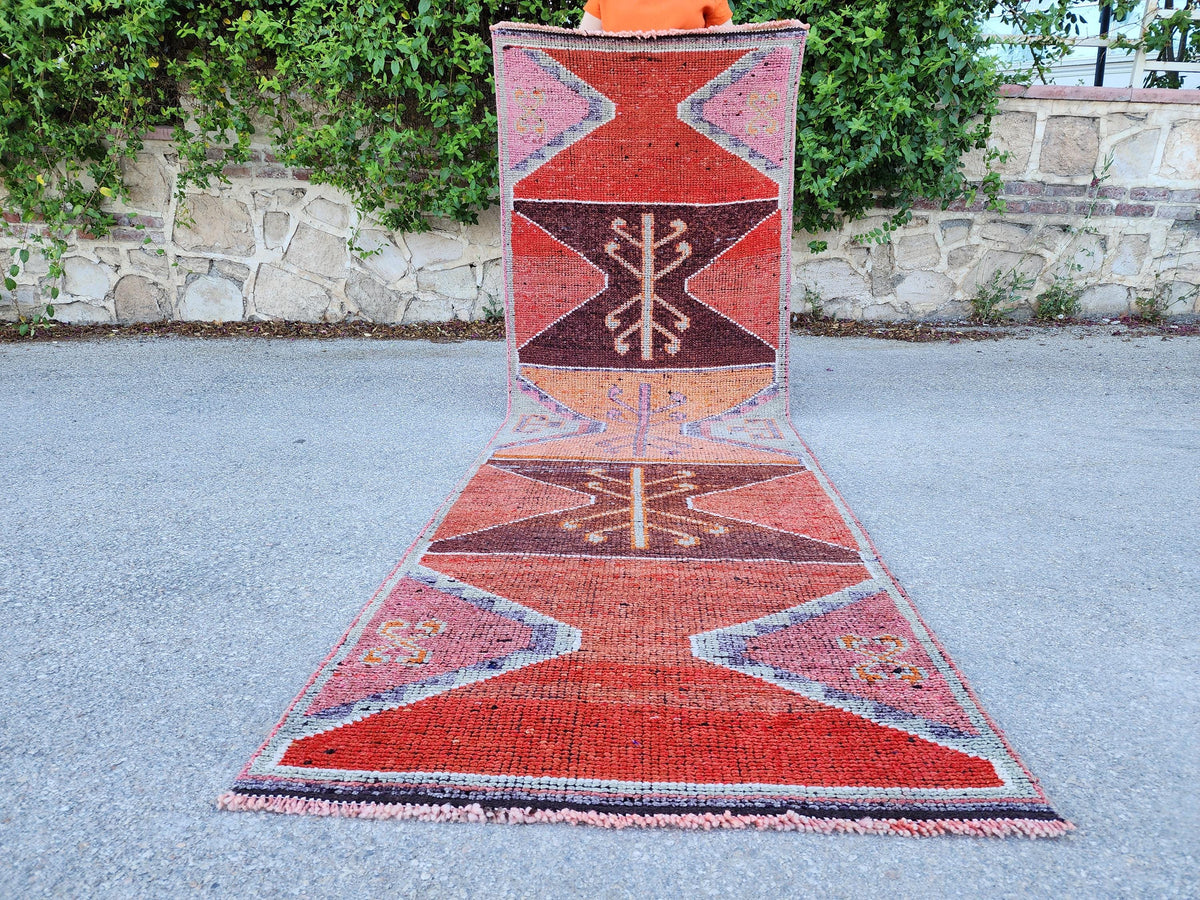3x9 Natural Runner Rug, Kitchen Home Decor, Hand Knotted Up Cycled Wool