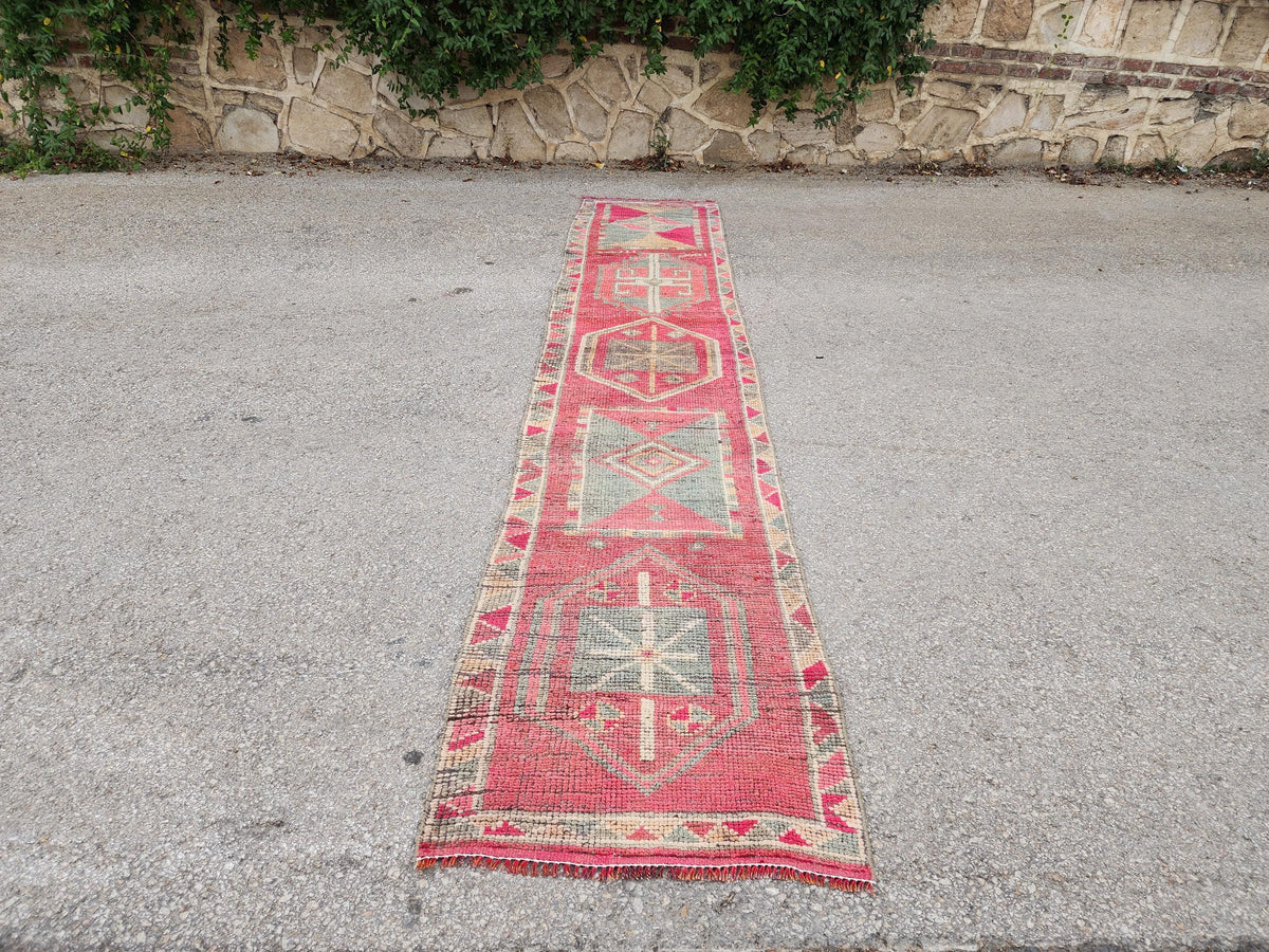 2x13 Herki Long Runner Rug, Hand Knotted Turkish Rug, Bohemian Hallway Decor