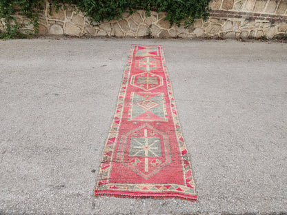 2x13 Herki Long Runner Rug, Hand Knotted Turkish Rug, Bohemian Hallway Decor