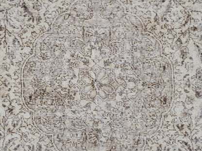 Hand Knotted Wool Oushak Rug 6x10: Ivory Beige Turkish Area Rug