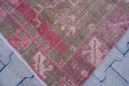Vintage Kars Rug 4.6x10.6: Brown & Pink Hand-Knotted Turkish Wool Rug