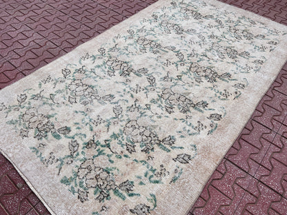 Handwoven Turkish Oushak Rug: 3.7x6.6, Wool & Cotton Floral Rug