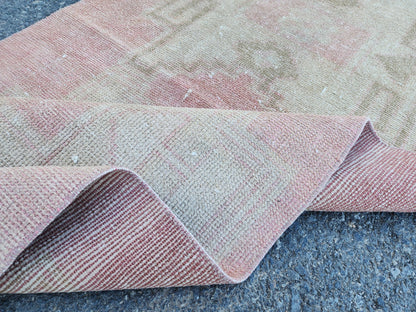 Neutral Runner Rug 2.7x13.7 ft, Stair Wool Runner Rug, Powder Pink Hand Made Decor