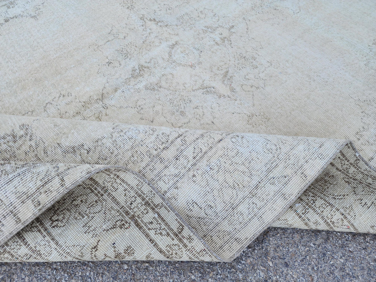 Neutral Area Rug 6x10, Beige and Soft Green, Turkish Hand Knotted, Oriental Home Decor