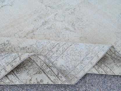 Neutral Area Rug 6x10, Beige and Soft Green, Turkish Hand Knotted, Oriental Home Decor