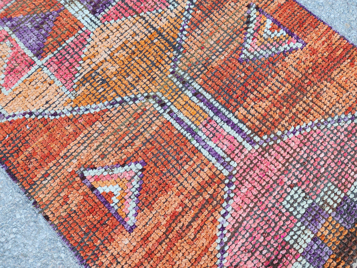 3x10 Herki Runner Rug, Hand Knotted Up Cycled Wool, Home Decor, Kitchen Decor