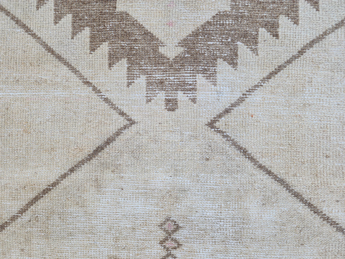 Geometric Neutral Rug 3x14, Beige Wool Hand Woven Rustic Decor, Gift for Her