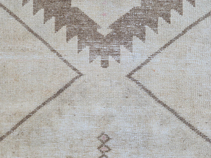 Geometric Neutral Rug 3x14, Beige Wool Hand Woven Rustic Decor, Gift for Her