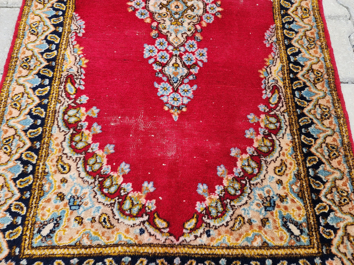 2x5 Vintage Turkish Oushak Rug: Red Antique Area Rug