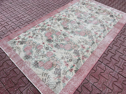 Handwoven Turkish Oushak Rug: 3.8x6.5, Wool & Cotton Floral Rug