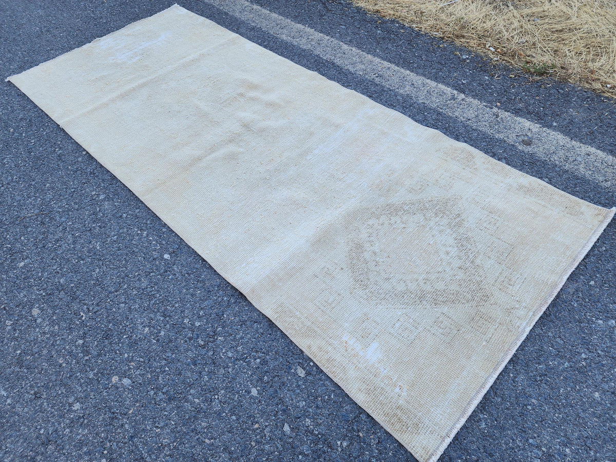 3x8 Neutral Wool Rug, Malatya Hand Made Runner, Rustic Home Decor